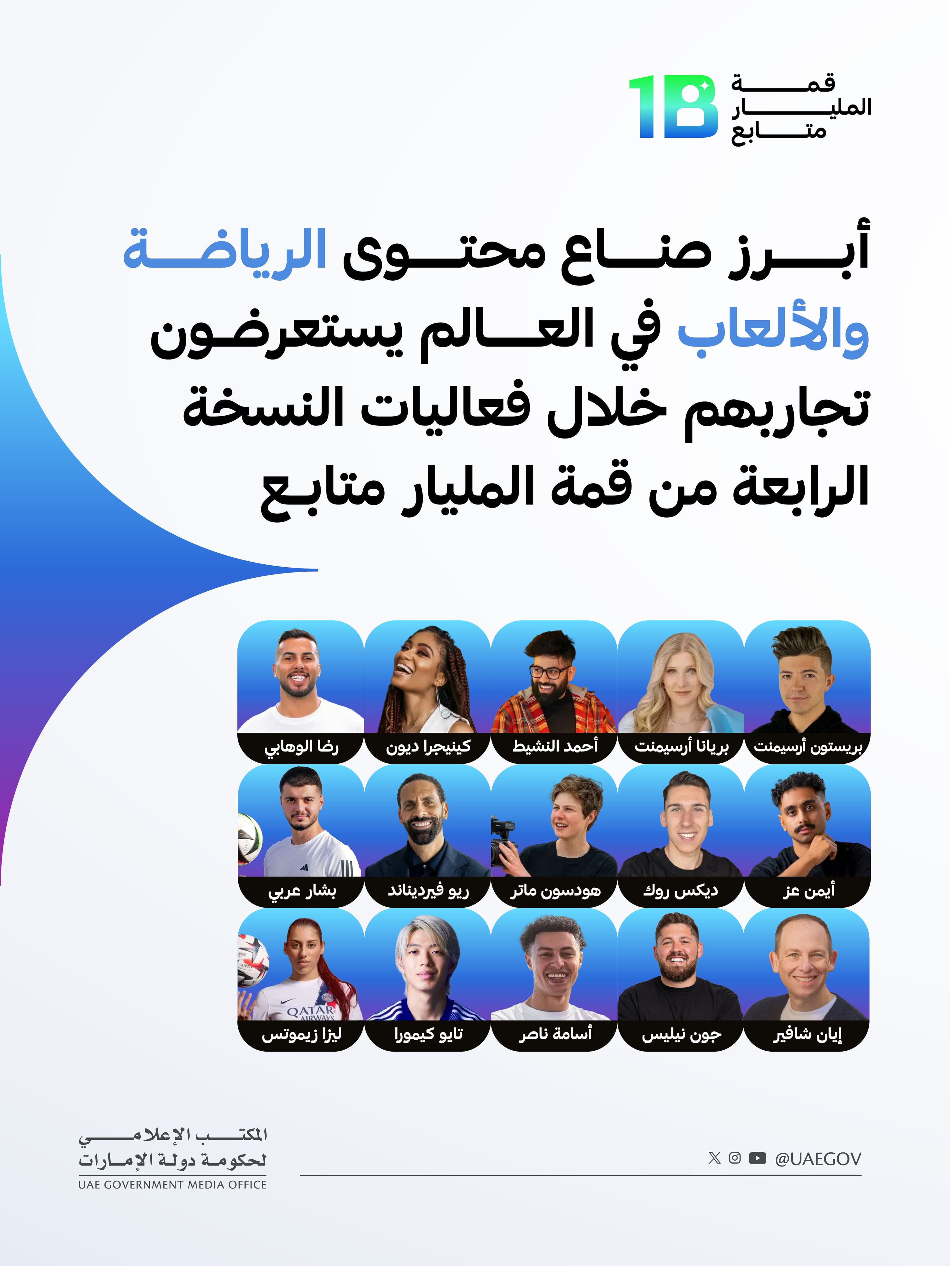 أبرز صناع محتوى الرياضة والألعاب عالميا يشاركون في نسخة "قمة المليار متابع" الرابعة