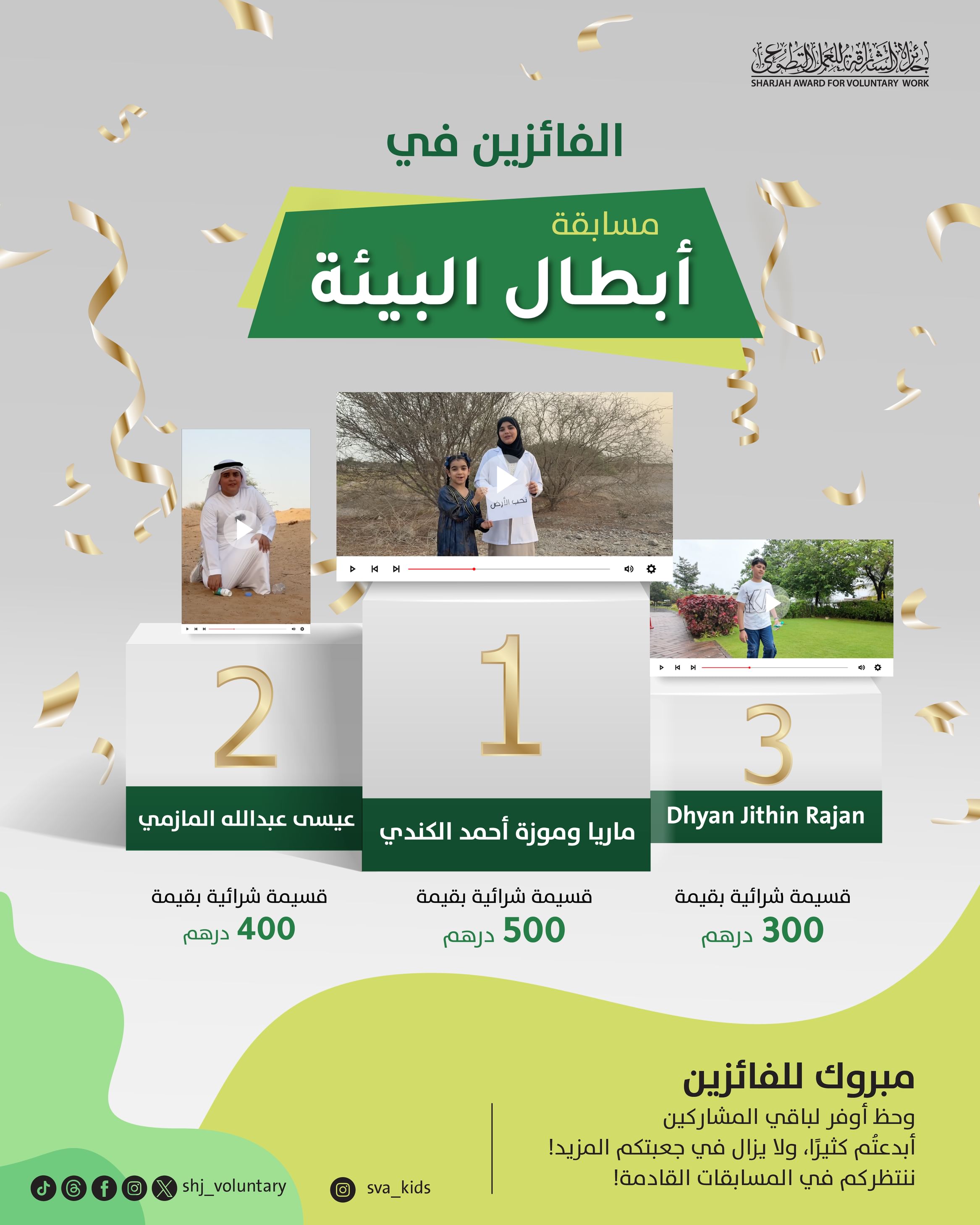 "الشارقة للعمل التطوعي" تُعلن الفائزين في مسابقة "أبطال البيئة" لتحفيز الناشئة على الممارسات البيئية المستدامة