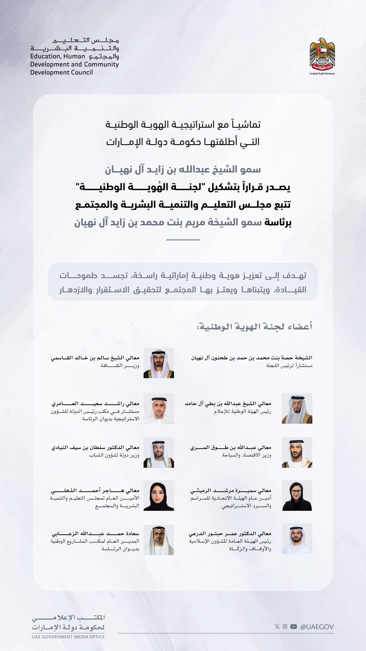 عبدالله بن زايد يصدر قراراً بتشكيل "لجنة الهُوية الوطنية"