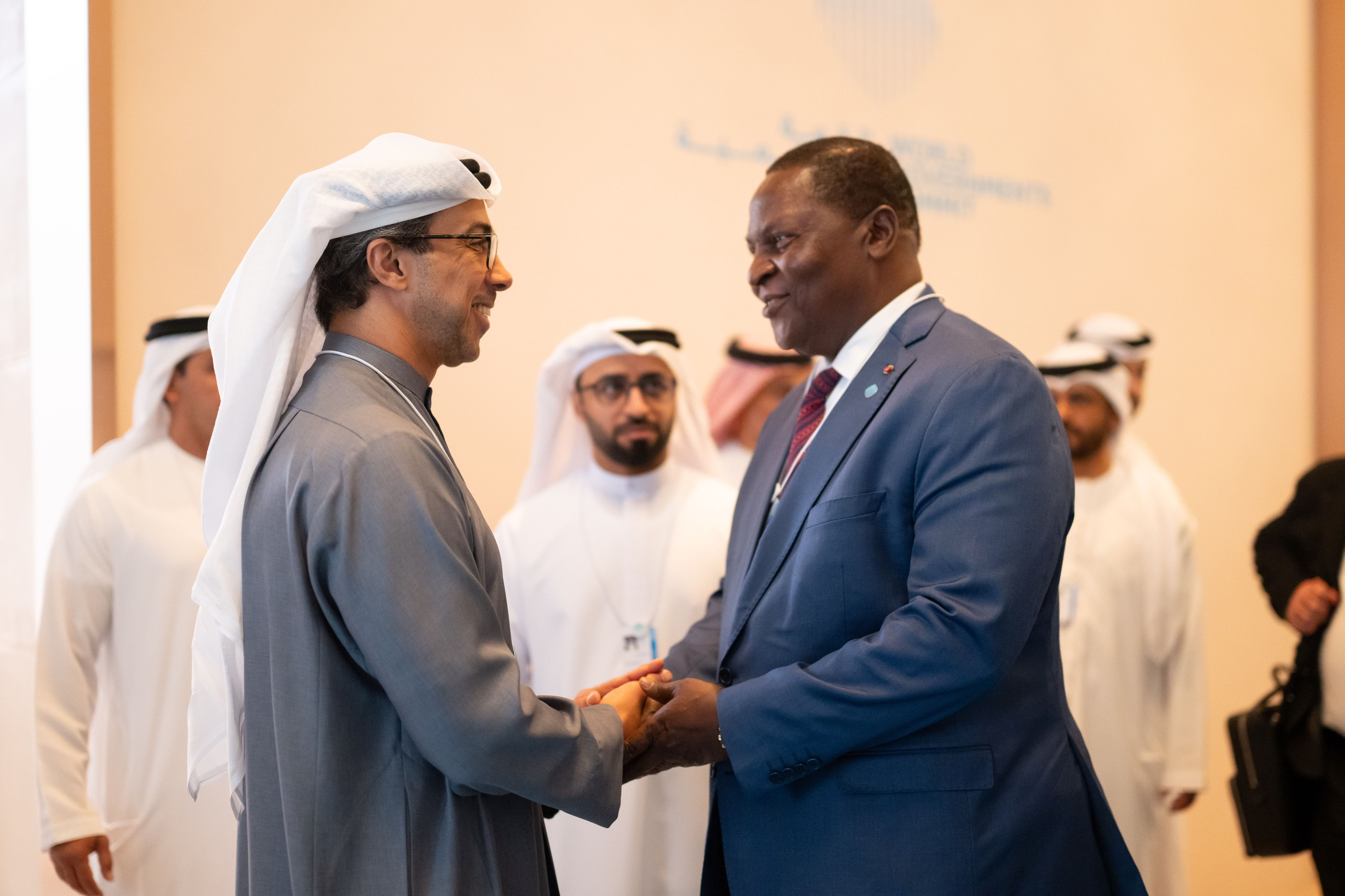 منصور بن زايد يلتقي رئيس جمهورية أفريقيا الوسطى على هامش أعمال القمة العالمية للحكومات