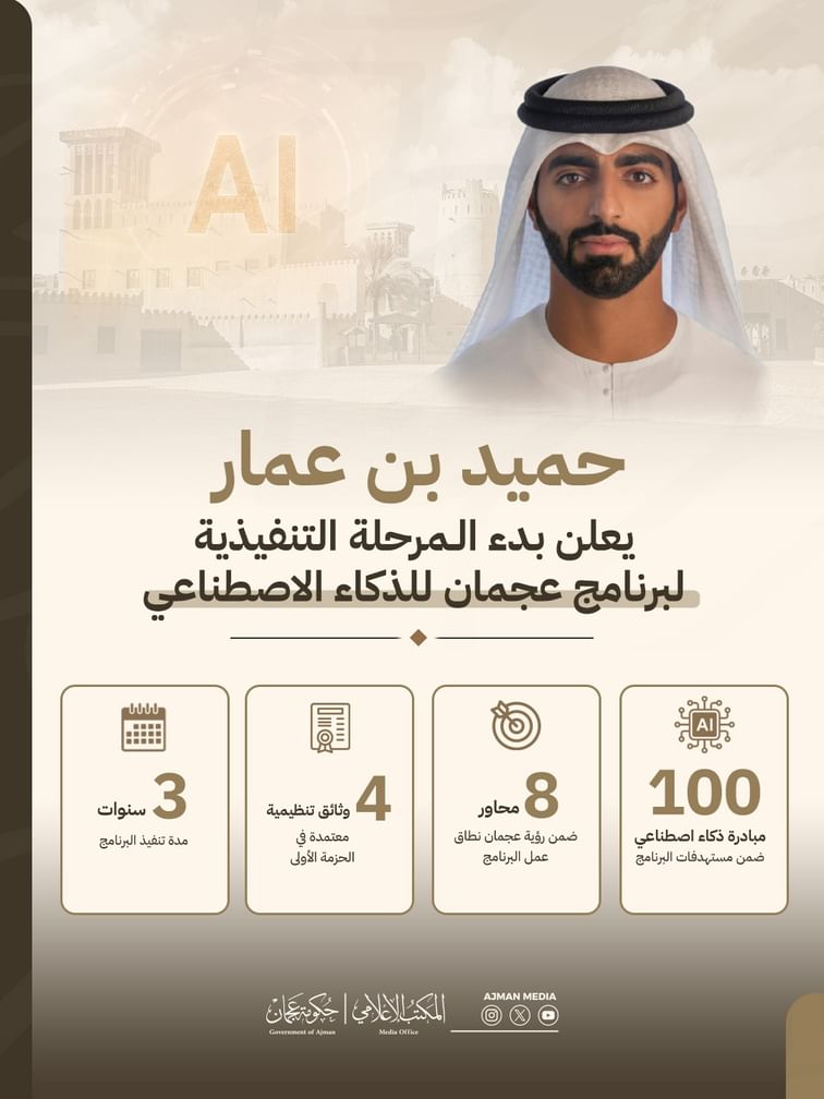 حميد بن عمار يعلن بدء المرحلة التنفيذية لبرنامج عجمان للذكاء الاصطناعي